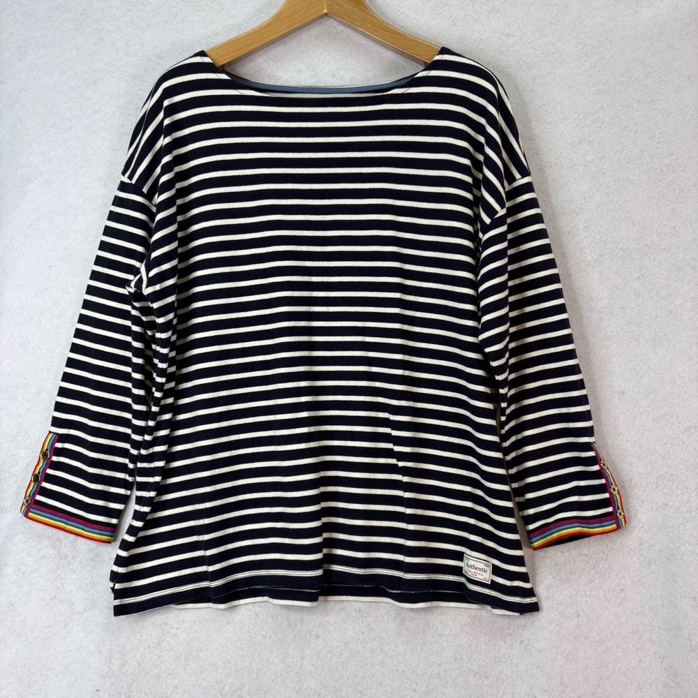 Talbots Rainbow Trim Navy Stripe Cotton Top Women 3X Nautical Preppy Classic